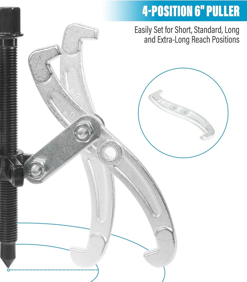 RACOONA Gear Puller,Heavy Duty Pulley Puller,Car Accessories 3 Jaw Gear Bearing Flywheel Pulley Removal Tool,Gear Removal Tool Gear Puller Set,3" 4" 6" 3 Jaw Puller Kit for Slide Gears,Pulley,Flywheel - Image 3